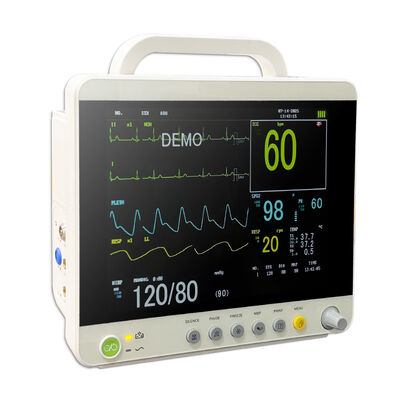 Màn hình LCD màu 12,1 inch, Máy theo dõi bệnh nhân đa thông số với 6 thông số (ECG/HR/RESP/SPO2/NIBP/Temp) và có thể gắn trên xe đẩy/giá treo tường